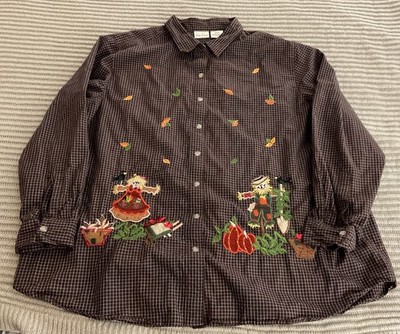 Vtg Bobbie Brooks Fall Button Top Brown Check Scarecrow Halloween - Size 22/24