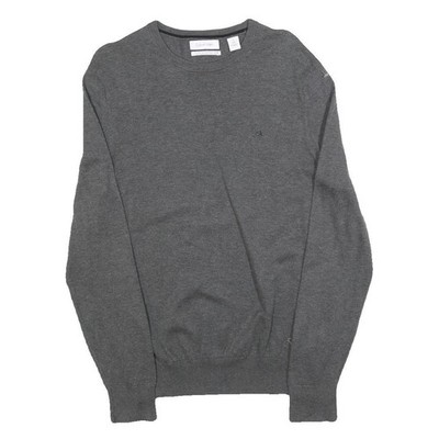 CALVIN KLEIN Herren Basic Strickpullover grau uni Baumwolle Rundhals S weich Freizeit