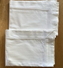 Vintage Pair Linen Oxford Pillowcases 22x33 White Corded Trim