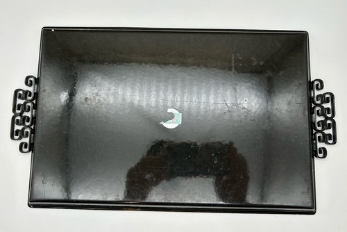 VTG Kyes Moiré Glaze Black & gold trinket serving Tray Handmade Pasadena READ - Picture 4 of 7