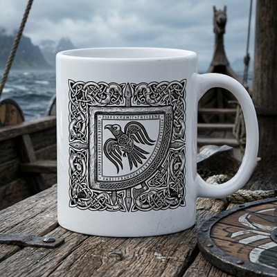 Viking Raven Coffee Mug 11oz Norse Mythology Celtic Knot Rune Pagan Gift Cup