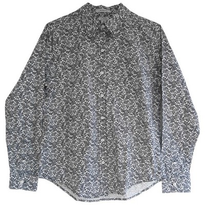 NWT LL Bean XS 100% Cotton Black White Floral Wrinkle Free Classic Pocket Shirt