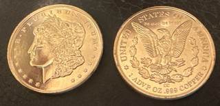 ​Tube of 20 1 Oz Copper Morgan Dollar Rounds .999 Pure Bullion 20 oz Total Lot