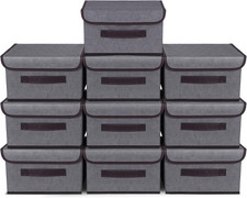 Gray Fabric Storage Bins with Lids - 10 Pcs Foldable Organizing Baskets