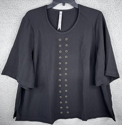 Melissa McCarthy Seven7 Flowy Top Womens 1X Black Rivet Short Sleeve