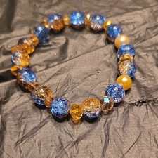 Blue Gold Round Beaded Stretch Bracelet, Ball/Bead Chain, Beads Material