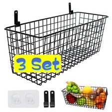 3 Set Extra Large Hanging Wall Baskets ,Wire Basket For Storage Pantry, Far...