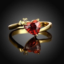 Lab Created Red Ruby 3Ct Heart Cut Solitaire Wedding Ring 14k Yellow Gold Plated