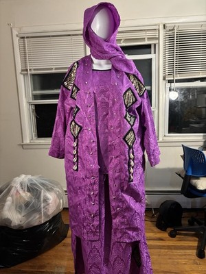 African Essence Women s Purple Georgette Polyester Kaftan Outfit Set 1X (4pieces
