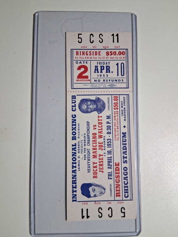 1953 Boxing Fight Ticket Rocky Marciano Vs Jersey Joe Walcott