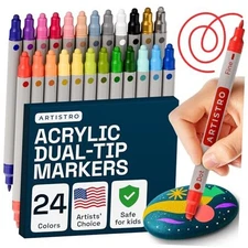 ARTISTRO Acrylic Paint Markers for Rock, Fabric, Wood, 24 Dual Tip Multicolor