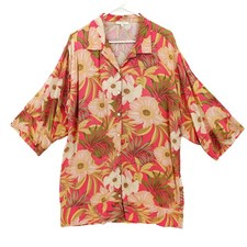 Z Supply Women Tropical Coastal Chic Vibrant Mini Shirt Dress L Pink Floral Luau