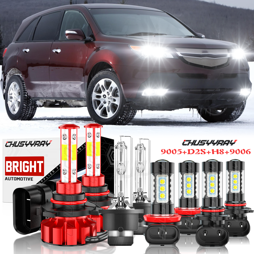 For Acura MDX 2007-2013 8PCS Front LED HID Headlights Hi Lo DRL