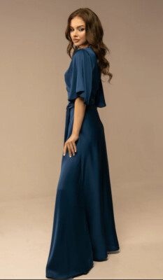 navy silk wrap dress Elegant Mid-Sleeve Wrap Dress