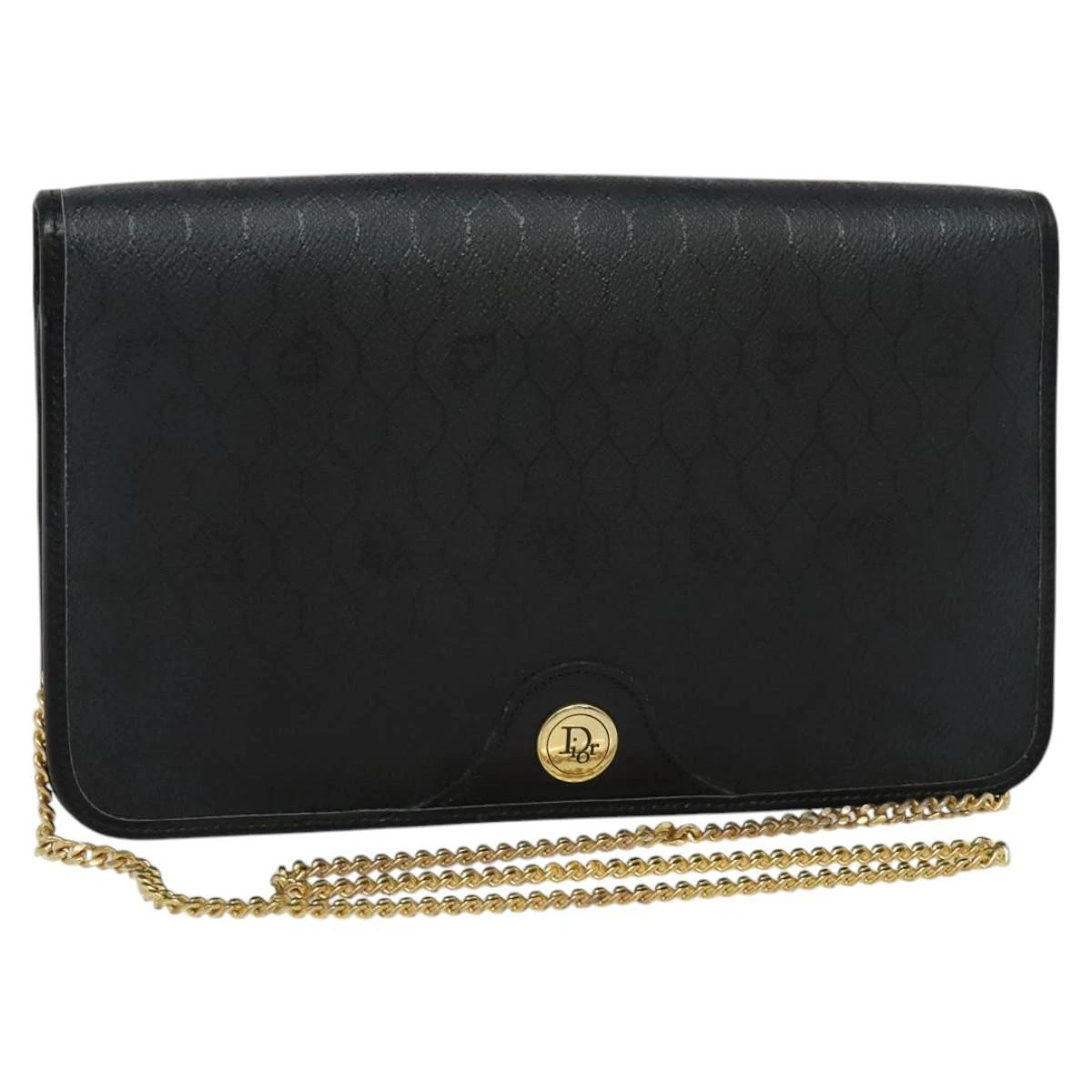 Christian Dior sac à bandoulière chaîne toile nid d'abeille noir or authentique 116807
