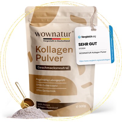 WOWNATUR  Kollagen Pulver 500g Perfekte Löslichkeit Premium Halal Collagen