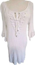 Anthropology NAIF Bohemian Shift Dress Lace Trim 3/4 Sleeve Sz L White