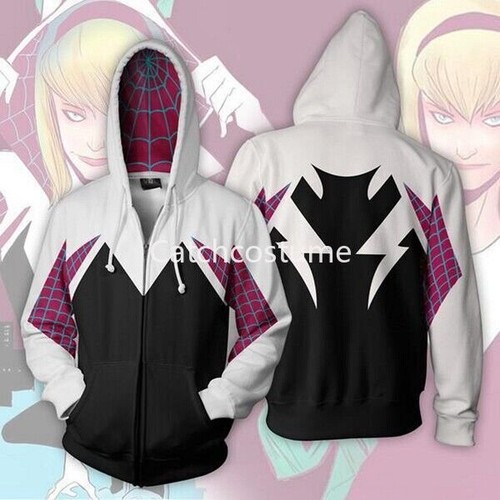 Spider Gwen Spiderman Hoodie Sweatshirt Cosplay Costume Zipper Coat Jacket - Picture 2 of 5