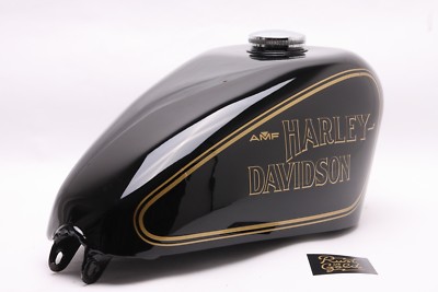 HARLEY-DAVIDSON スタジャン MOTORCLOTHE S90s Harley Davidson OEM FLHTC Fuel Tank Vivid Black Silver Stripes