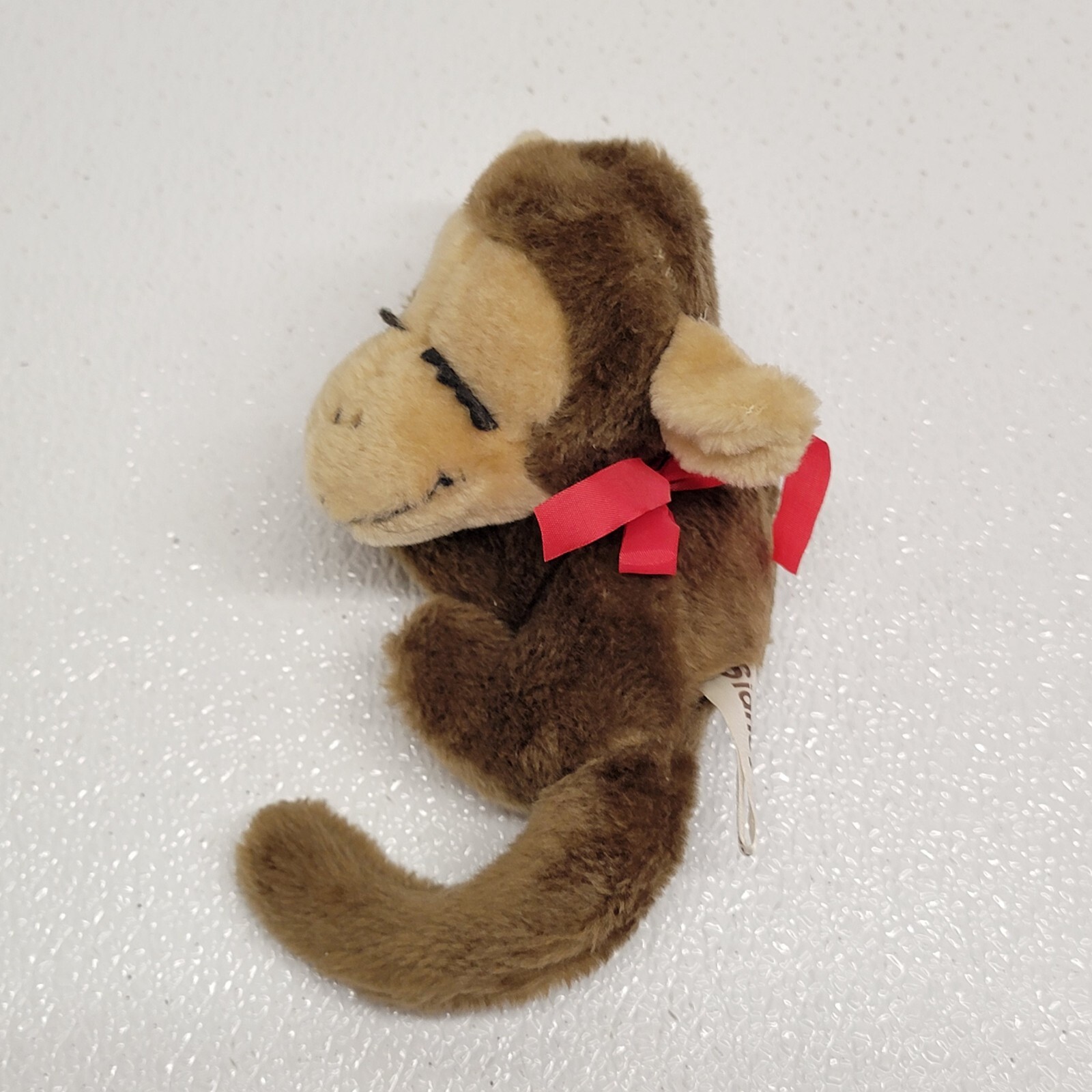 Vintage 1977 Russ Sidney Sleeping Brown Monkey Plush Red Ribbon 6"