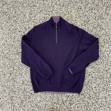 Tommy Bahama Mens Sweater Medium Purple Quarter Zip Pullover Reversible Outdoor