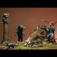 1/32 Scale Bear Hunting Diorama Resin Figure Set Historical Miniature Unassemble