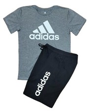 Adidas Youth Large 14-16 Gray Dri-Fit Logo T-shirt  Sweatshorts Outfit