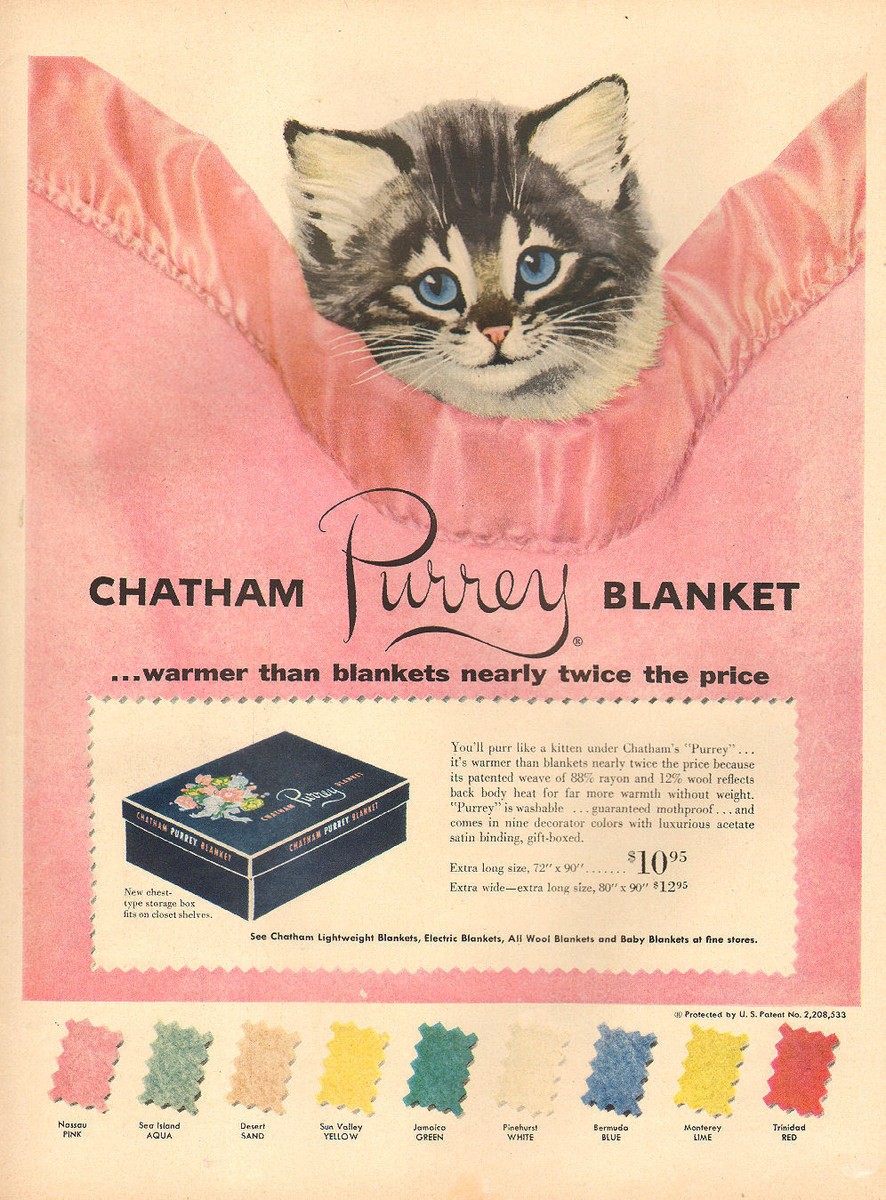 1940s vintage AD Chatham Purrey Blanket , cute kitty! 090617 | eBay
