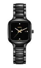 Rado True Square Diamonds High-tech Ceramic Black Dial Women's Watch R27080722 