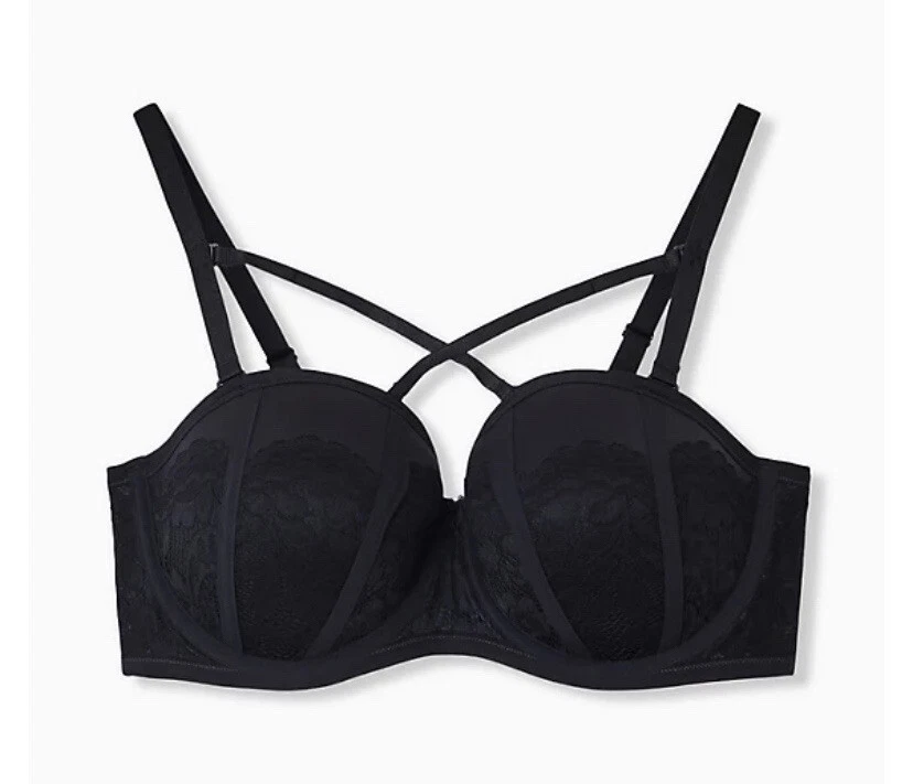 NWT Black TORRID Microfiber & LACE Strappy PUSH UP STRAPLESS BRA