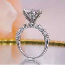 3 Ctw Round Cut VVS1 Moissanite Solitaire Engagement Ring 14k White Gold Plated