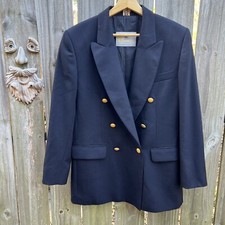 Vintage Aquascutum Blazer Jacket Classic Navy Blue 100 Wool Made London US 10