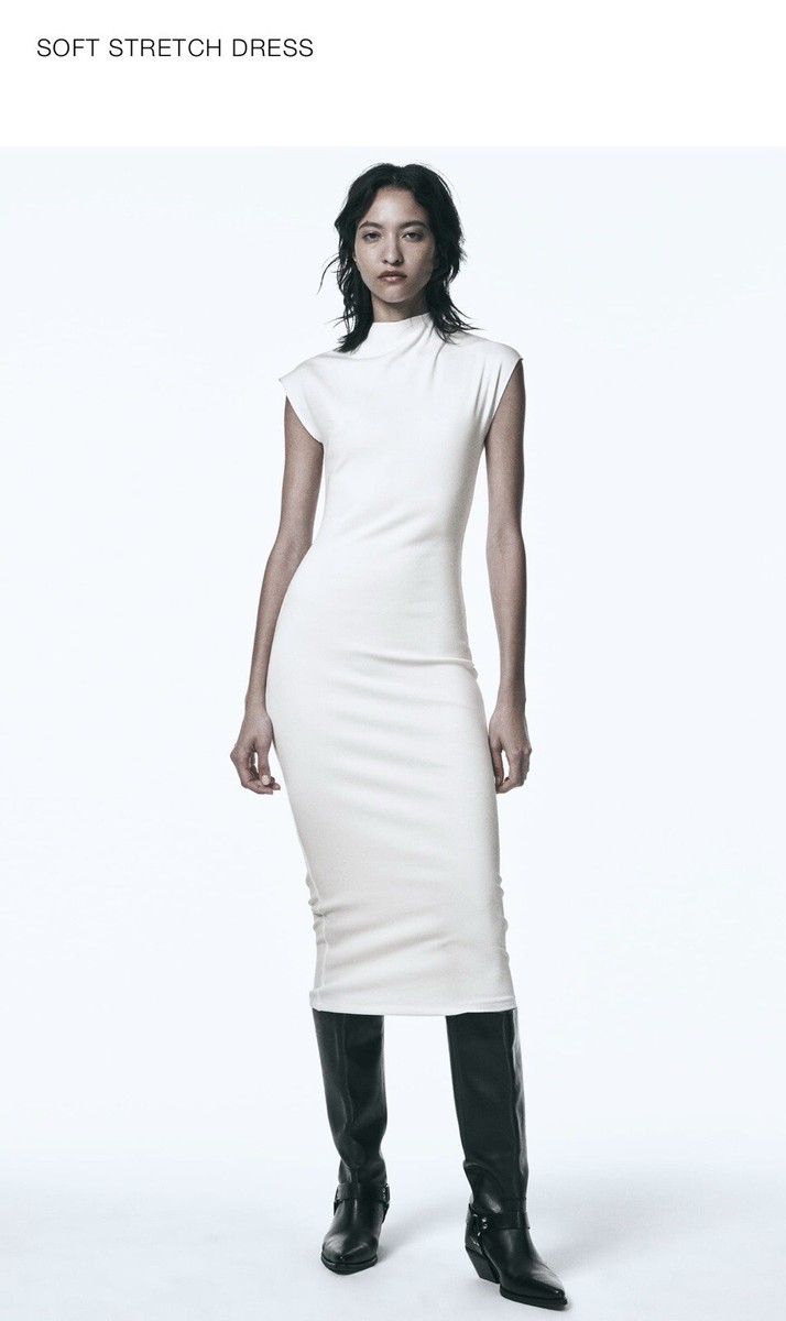 zara white bodycon dress soft stretch 3905/470 Interior lining Zara ribbed white dress -