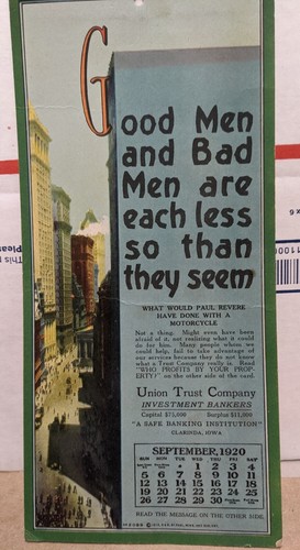 Union Trust Co Bankers Clarinda Iowa IA September 1920 Advertising Calendar