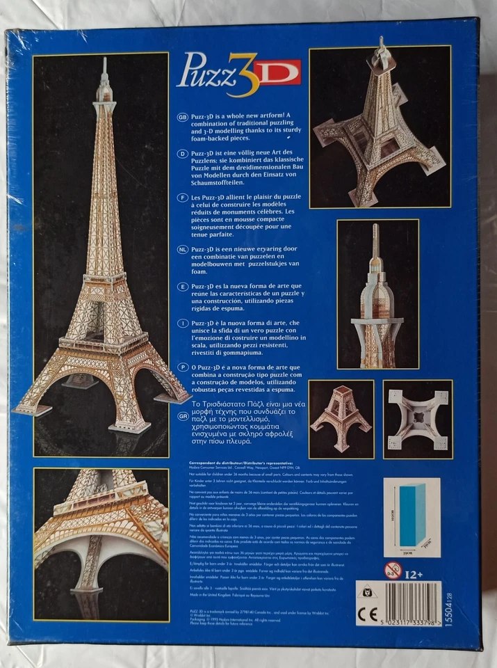 Hasbro - PUZZ3D - Puzzle 3D Torre Eiffel - Vintage 1995 - 703 Pezzi - cm 102 - Immagine 2 di 4