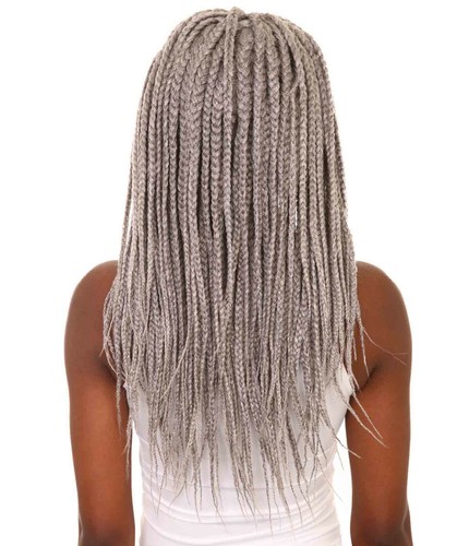 LUXLUXE Uyai Straight 23" 4X4 Hand-Tied Lace Braided Wig,BLT-0122, Grey - Picture 4 of 11