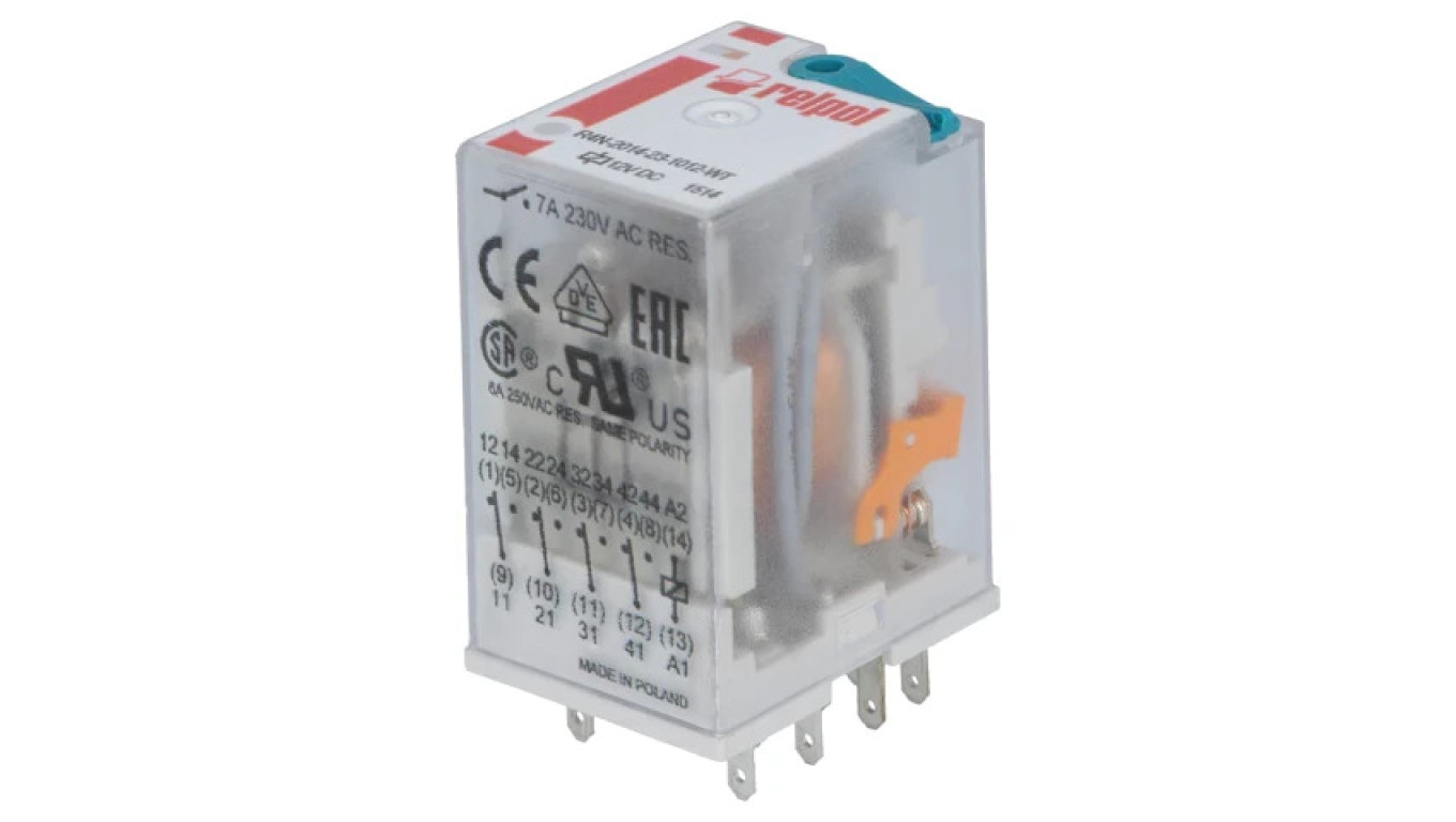 R4N2014231012WT Relay: Electromagnetic 4PDT Coils: 12VDC 6A/250VAC /T2UK