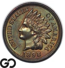 1898 Indian Head Cent Penny, Great Color, Choice AU++/Unc