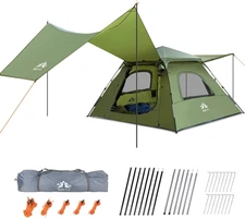 Instant Cabin Tent with Canopy Tarp 3 Persons Waterproof Pop up Tent for Family