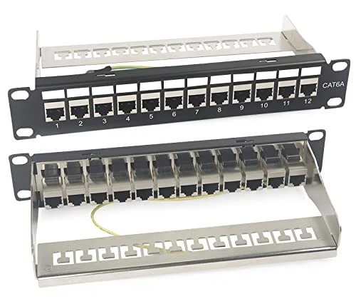 12 Port Rack Mount RJ45 CAT6 Gigabit Through Coupler Patch Panel with Back Bar
