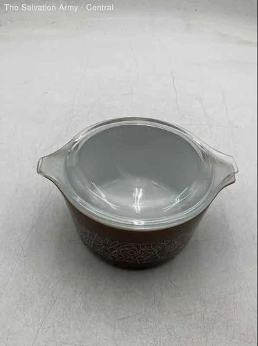 Pyrex Brown White Woodland Milk Glass Casserole Dish Bowl With Lid