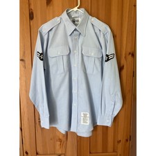 US Air Force Service Dress Shirt AF Blue 1664 Long Sleeve Epaulets Patches