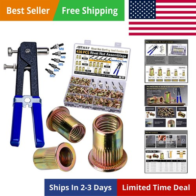 #ad Pressure Rivet Nut Tool Kit 430Pcs Metric Rivet Nut Combination M8 M6 M5 M4 ... $64.99