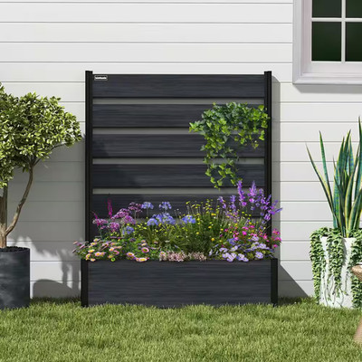 59'' Tall Black Planter Box Composite Wood Panels with Aluminum Frame for Vines