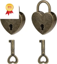 Mozeat Lens 2Pack Mini Antique Bronze Heart Shaped Padlocks with 2pack-bronze 