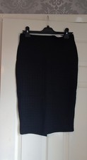 BNWT Black Ladies Midi Pencil Skirt W/ Houndstooth Pattern UK 10 Back Slit & Zip