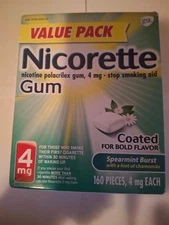 Nicorette 4 MG Spearmint Burst Nicotine Gum 160CT 4/26 ,, USA Seller , free ship