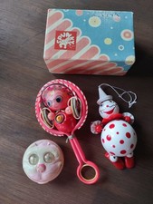 Vintage Baby Rattle Lot Celluloid  Plastic Clown With Box USA 3 Rattles 1930-50