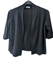 Wallis black cropped cardigan , open front, 3/4 length sleeves Size M