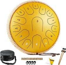 Steel Tongue Drum - 13 Inches 15 Notes Tongue Drum - Hand Pan Drum with Music Bo